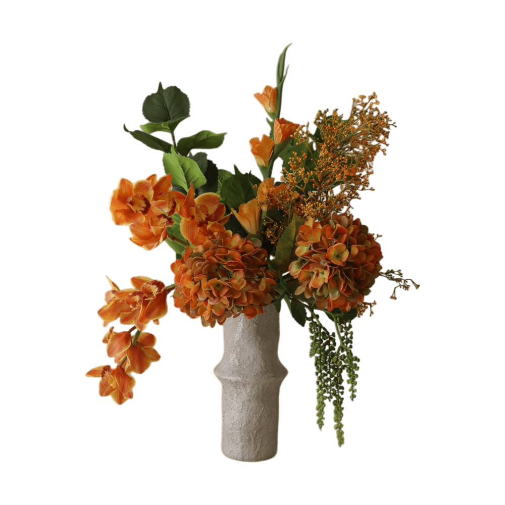 The Orangery konstgjord bukett, Cymbidiumorkidé-gladiolus-hortensia, 85 cm, 10 st