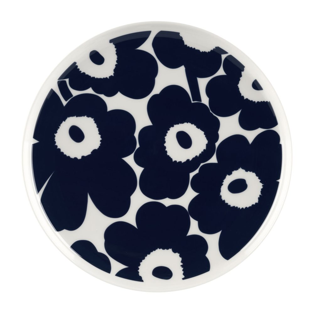 Unikko tallrik Ø25 cm, Vit-mörkblå