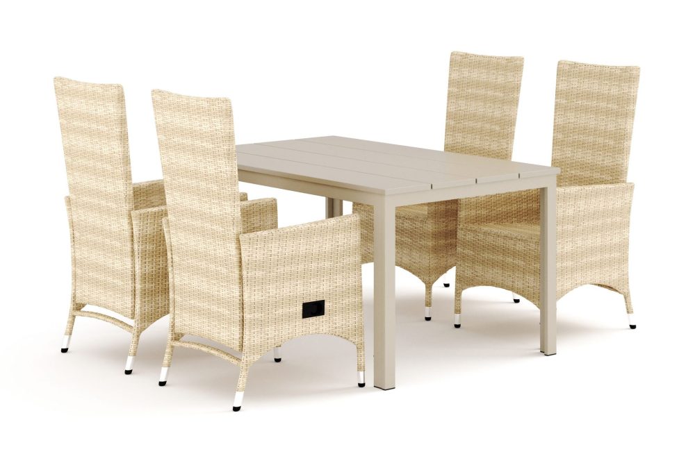 Tunis utomhus matgrupp 140x90 cm med 4 Jenny matstolar