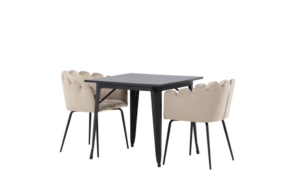 VESTERBY Matgrupp 80 cm Rektangulär Beige med 2 LIMHAMN Stolar