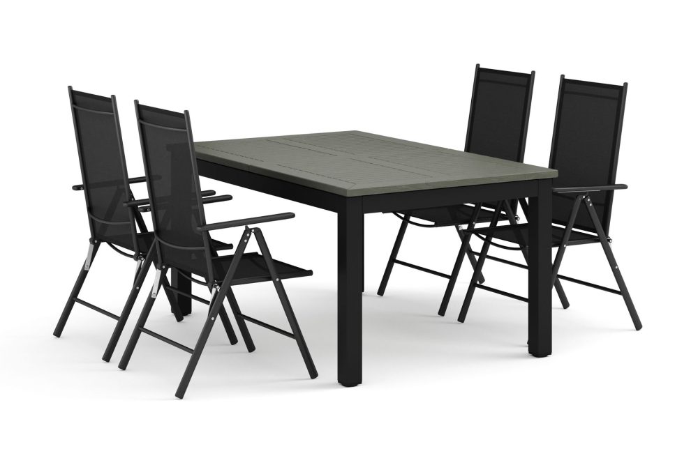 Monaco utomhus matgrupp förlängningsbart 150-250x90 med 4 Maggie positionsstolar