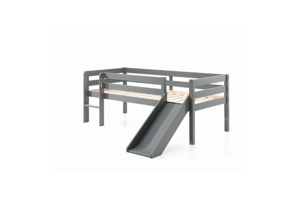 Mellanhög säng med rutschkana Pino Grå, 85 cm