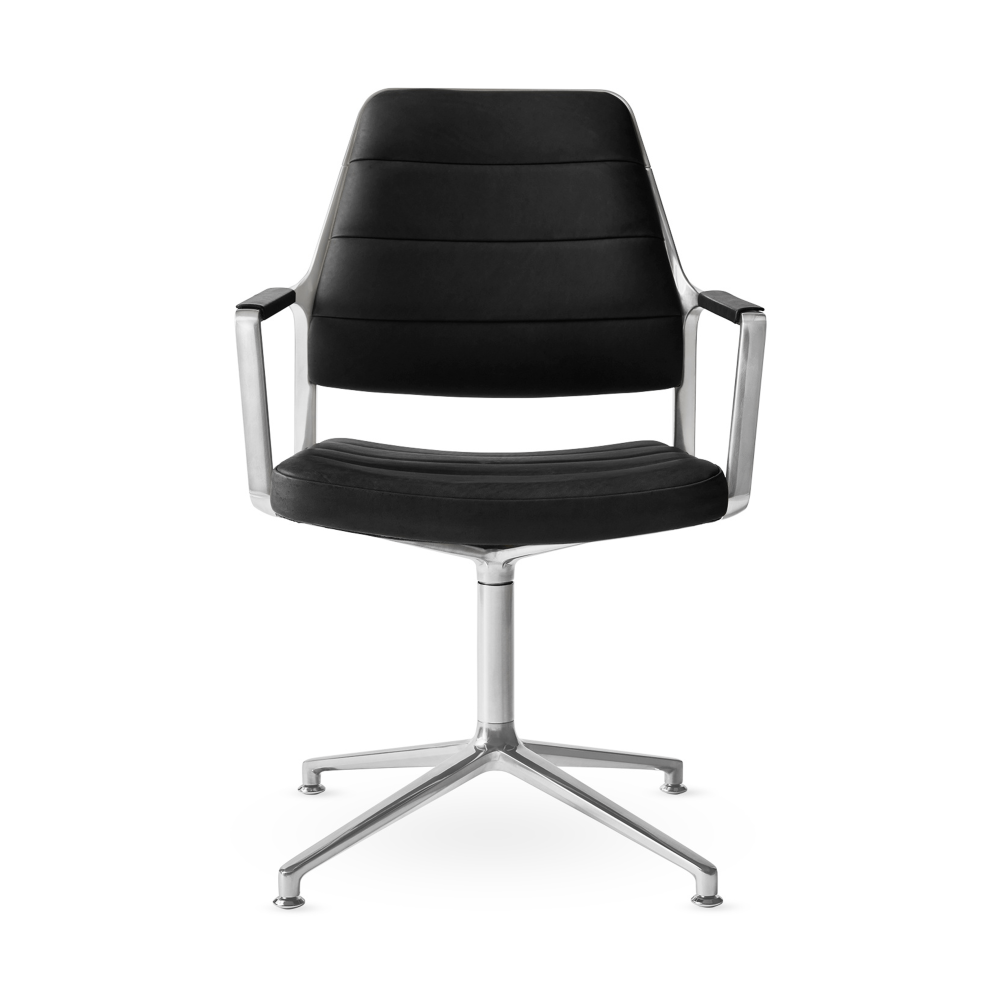 Vipp455 Swivel chair kontorsstol, Black leather-polished aluminium