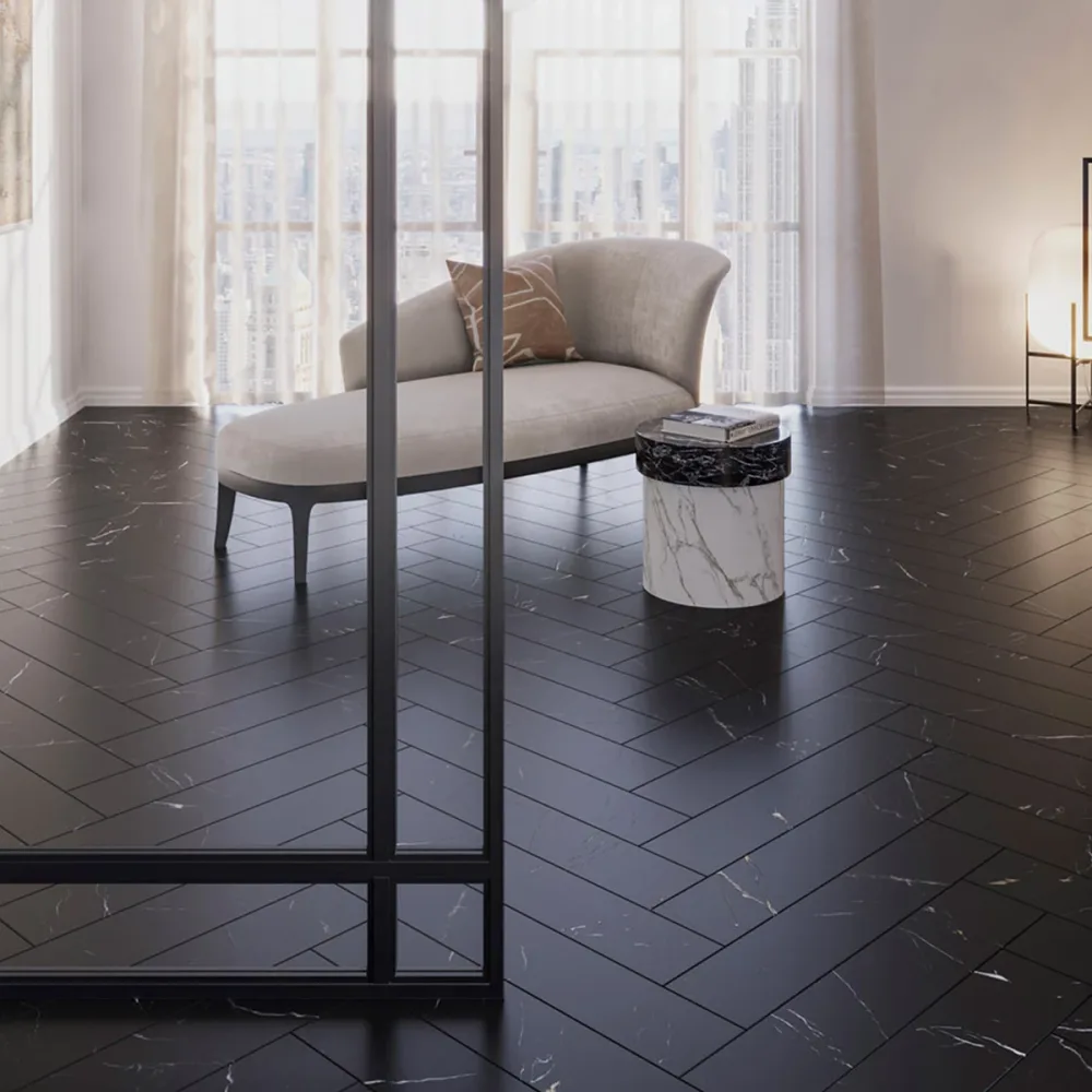 Vinylgolv Black Marble Noir Herringbone Marmor | Stuvbutiken